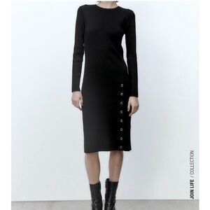 Zara knit ribbed dress with side snaps